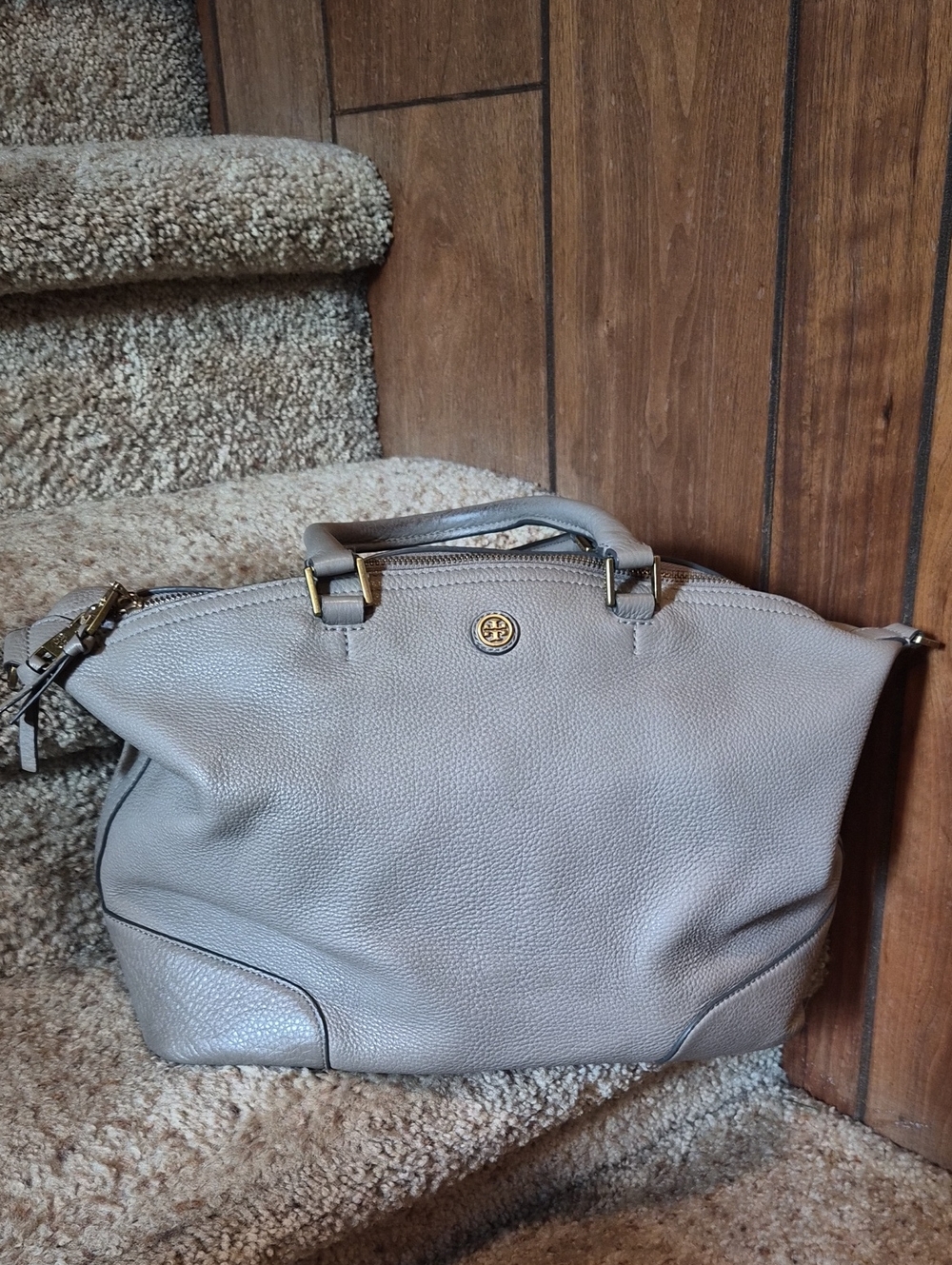 Tory Burch Pebbled Leather Satchel in Taupe
